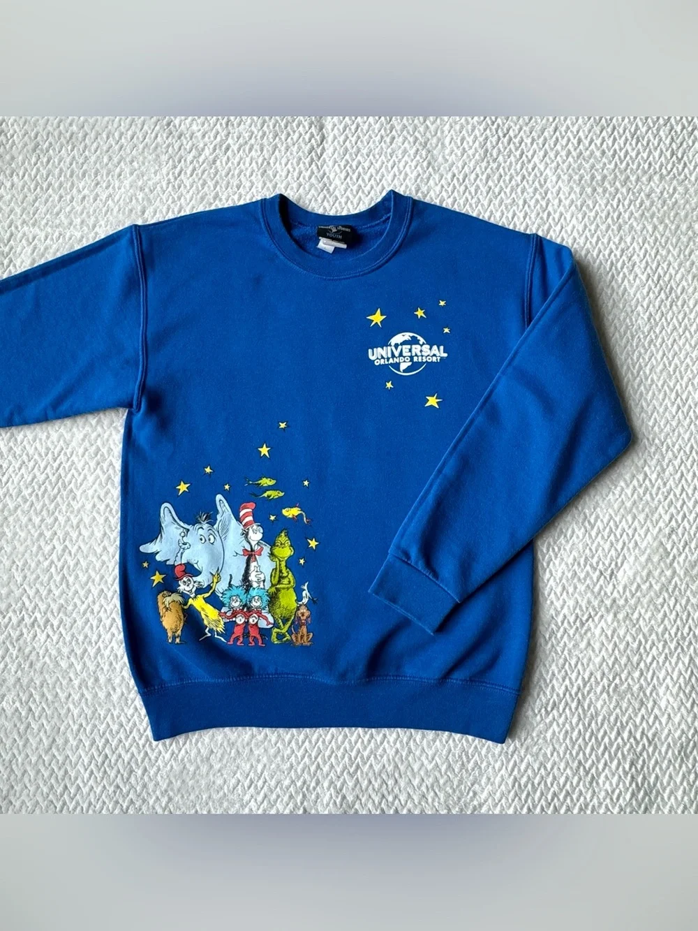 Universal Studios Orlando Dr. Seuss Crewneck Sweatshirt Youth L Blue Fleece